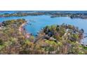 Stunning aerial view of a lakefront property with lush greenery and private docks at 8194 Mallard Rd, Denver, NC 28037