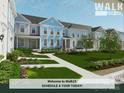 Street view of townhomes with landscaped front yards, covered porches, and sidewalks at 280 Gilead Rd, Huntersville, NC 28078