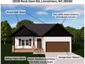 Charming one-story home with white siding, dark accents, a front porch, attached garage, and well-maintained lawn at 2508 Rock Dam Rd, Lincolnton, NC 28092