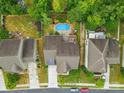Aerial view of a home with a private backyard, in-ground pool, and mature trees at 1224 Screech Owl Rd, Waxhaw, NC 28173