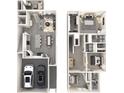 Two story floorplan with an open-concept kitchen, bedrooms, and living room layout at 1730 Braemar Village Dr, Monroe, NC 28110