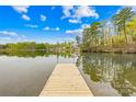 Lakeside view from the end of a wooden dock with blue sky reflecting the trees at 158 Regency Rd, Mooresville, NC 28117