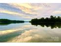 A serene and tranquil lake view reflecting the sky, framed by lush greenery at 15170 Cove Point Ln, Norwood, NC 28128