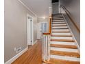 Hallway featuring hardwood floors, stairs, and access to multiple rooms at 1220 Oakwood Ave, Gastonia, NC 28052