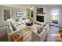 Staged living room featuring a brick fireplace, neutral walls, and stylish furniture and decor at 1090 Briarcliff Rd, Mooresville, NC 28115