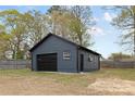 Detached blue garage/workshop with a roll up door, offering extra storage at 121 Tanglewood Dr, Kannapolis, NC 28081