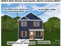 Illustration of a navy blue two-story home with a brown front door and window shutters at 2628 S Main St, Kannapolis, NC 28027