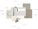 Interior design selections featuring modern faucets, cabinetry, countertops, backsplash, flooring, and carpet samples at 451 Old Town Village Rd, Waxhaw, NC 28173