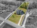 Aerial view showing property lines, driveway, mature trees and manicured landscaping on an oversized lot at 6352 Willow Farm Dr, Denver, NC 28037