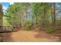 Secluded backyard featuring a wooden deck, lush trees, and natural landscaping at 7536 Bimini Ct, Sherrills Ford, NC 28673