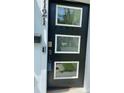 Modern black front door featuring three square windows and a smart lock system at 1121 N Alexander St, Charlotte, NC 28206