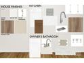 Selection of modern kitchen and bathroom finishes, including cabinets, countertops, flooring, and hardware samples at 1338 Idyllic Ln, Waxhaw, NC 28173