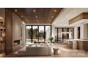 Bright living room with floor-to-ceiling sliding glass doors and modern coffered ceilings overlooking the outdoor living spaces at 3630 Foxcroft Rd, Charlotte, NC 28211