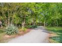 Long gravel driveway leading to home amid lush greenery and towering trees, offering a secluded and welcoming entrance at 2415 Hargette Rd, Monroe, NC 28112
