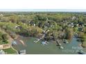 Stunning aerial view of waterfront homes with private docks and lush surrounding greenery at 255 Fernbrook Dr, Mooresville, NC 28117
