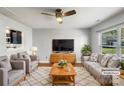 Modern living room featuring contemporary furnishings, hardwood floors, and a cozy, textured rug at 1107 Stonehenge Ln, Charlotte, NC 28216