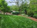 Expansive backyard with lush green grass, mature trees, and landscaping at 915 Houston Dr, Monroe, NC 28110