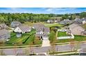 Expansive aerial view of neighborhood showcasing the house, its well-maintained lawn, and surrounding greenery at 1617 Post Ct, Gastonia, NC 28054