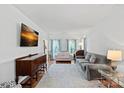 Bright and airy living room featuring hardwood floors, a large rug, and modern decor at 8651 Walsham Dr, Charlotte, NC 28277