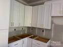 Newly installed white kitchen cabinets with modern gold hardware details at 122 39Th Avenue Nw Ct, Hickory, NC 28601