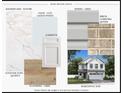 Image displaying home specifications, including siding, paint colors, countertops, flooring, and a rendering of the home's exterior at 1141 Thayer Glen Ct, Charlotte, NC 28213