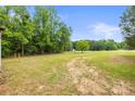 A sprawling front yard with a partly exposed dirt path, surrounded by mature trees at 1317 Requa Rd, Cherryville, NC 28021