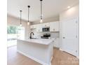 Bright kitchen with island, modern stainless steel appliances and pendant lighting at 2021 Endeavor Run, Charlotte, NC 28269
