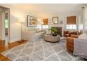 Cozy living room featuring a fireplace, comfortable seating, and a stylish area rug at 1596 Clayton Dr, Charlotte, NC 28203