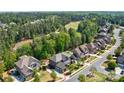 Serene neighborhood with mature trees, manicured lawns, and houses with backyard pools at 16519 Flintrock Falls Ln, Charlotte, NC 28278