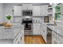 Bright kitchen featuring granite countertops, white cabinets, and stainless steel appliances, creating a modern and inviting space at 4009 Dunwoody Dr, Charlotte, NC 28215