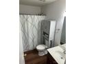Cozy bathroom featuring a shower-tub combo, vanity with cabinet, and modern fixtures at 1863 New Castle Dr, Fort Mill, SC 29707