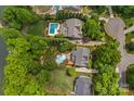 Aerial shot showcasing backyard pools and spacious green lots of surrounding properties at 110 Preserve Way, Mooresville, NC 28117