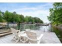 Inviting waterfront dock with relaxing Adirondack chairs overlooking the serene lake views at 7471 Barfield Ln, Denver, NC 28037