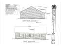 Architectural plans showing left-side and rear elevation views of a single-Gathering home at 85 Cornerstone Dr, Taylorsville, NC 28681