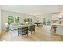 Bright living area with light wood floors, white walls, large windows, and a seamless flow into the dining area and kitchen at 205 Coxe Ave, Charlotte, NC 28208