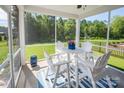 Cozy screened-in patio with comfortable seating, perfect for outdoor dining and relaxation with views of green backyard at 3619 Whitney Way, Terrell, NC 28682
