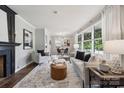 Inviting living room featuring hardwood floors, a fireplace, and modern furniture with an open floor plan at 513 Inwood Dr, Charlotte, NC 28209