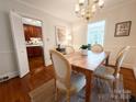 Elegant dining room featuring hardwood floors, a chandelier, and a view of the kitchen at 3020 Hampton Ave, Charlotte, NC 28207
