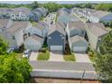 Aerial view of a residential neighborhood with blue siding homes and tree-lined streets on a sunny day at 804 Lyndon Station Dr, Pineville, NC 28134