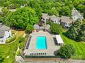Aerial view of a community pool surrounded by lush greenery and lounge chairs at 9214 N Vicksburg Park Ct, Charlotte, NC 28210