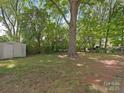 Spacious backyard with lush greenery and storage shed, perfect for outdoor activities at 1100 Clawson Ct, Charlotte, NC 28209