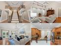 Bright open floor plan with beautiful staircase, living room, and kitchen with wooden cabinets at 2817 Bevis Ln, Waxhaw, NC 28173