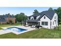 Stunning backyard with a sparkling blue pool, covered patio and outdoor furniture, perfect for entertaining at 2854 Harlinsdale Dr, Rock Hill, SC 29732