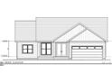 Blueprint style front elevation of a single story home with a two car garage at 6203 Flay Rd, Cherryville, NC 28021
