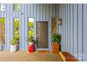 Stylish front door with modern design elements, complemented by potted plants and a welcoming porch at 4609 Rounding Run Rd, Charlotte, NC 28277