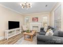 Bright living room with decorative fireplace, modern lighting, and comfortable seating at 3141 Mathis Dr, Charlotte, NC 28208
