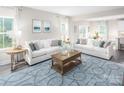 Bright living room with modern decor, two sofas, and a large area rug, creating an inviting atmosphere at 518 Durango Way, Denver, NC 28037