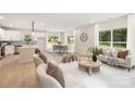Open-concept design with a modern kitchen, dining area, and inviting living room flooded with natural light at 515 Dixie Dr, Mooresville, NC 28115