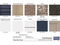 Farmhouse color palette showcasing the materials of the home: brick, stone, siding and roofing at 9945 Cask Way, Huntersville, NC 28078