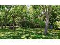 View of a peaceful backyard with a gazebo, mature trees, and green grass at 2645 Kool Park Ne Rd, Hickory, NC 28601